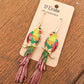 Coloured metal and diamante rhinestone bird parrot drop statement earrings