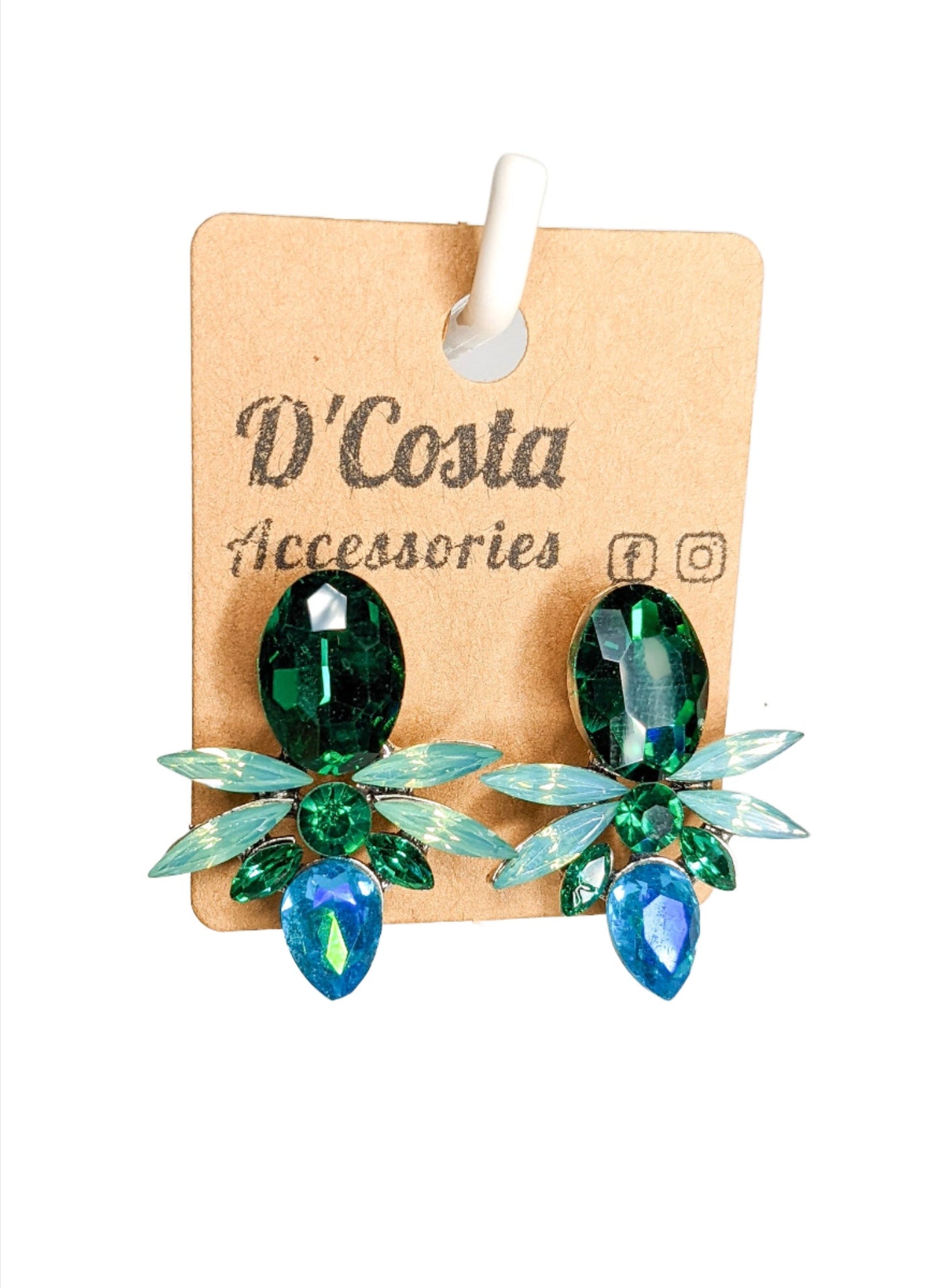 Green Diamante Cluster Earrings