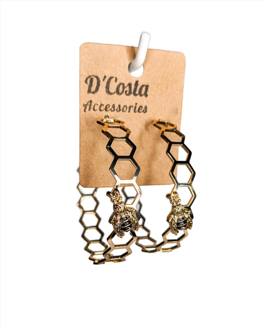 Golden Bee Hoop Earrings