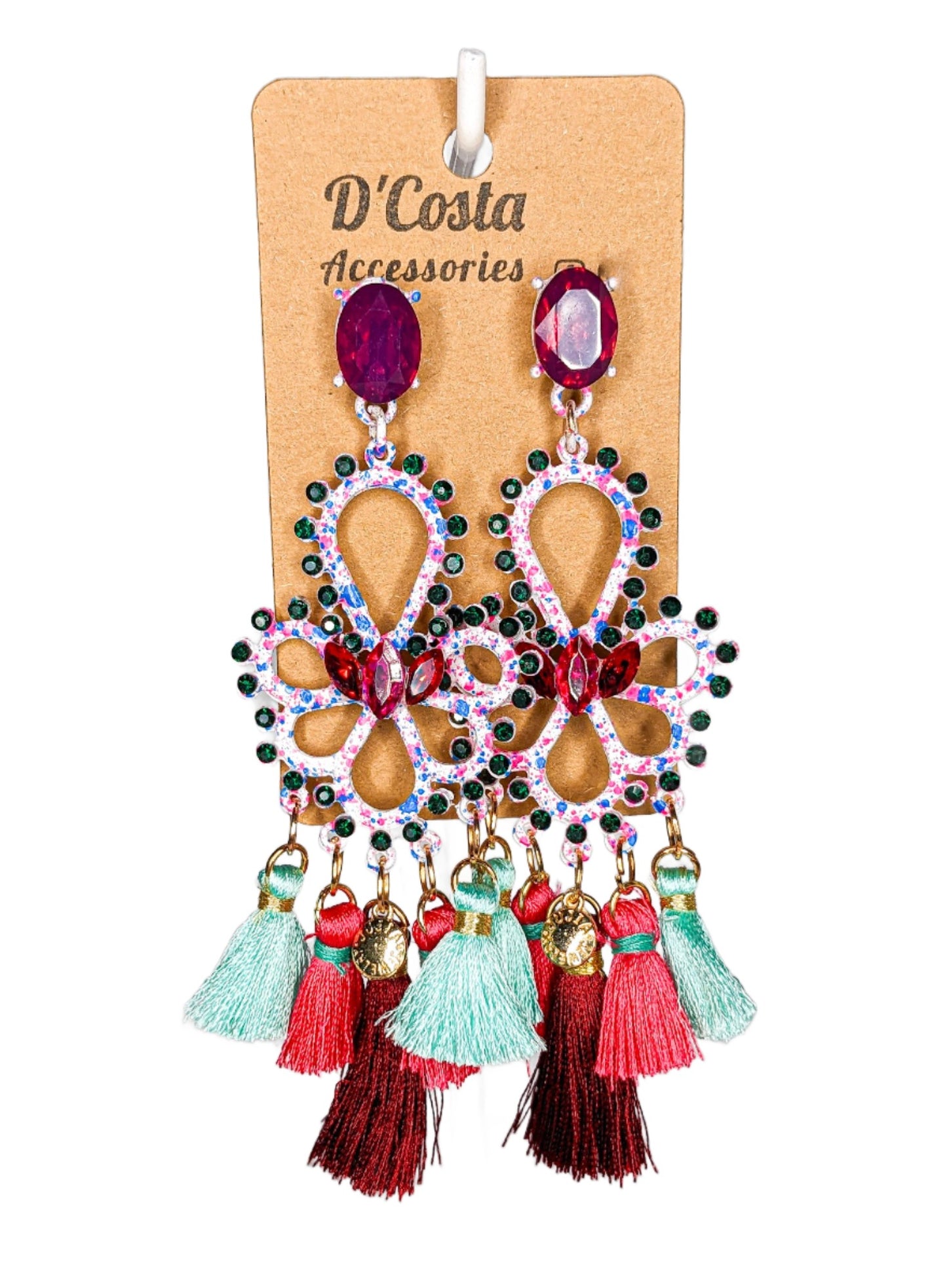 Colourful Tassel and Rhinestone Drop Earrings