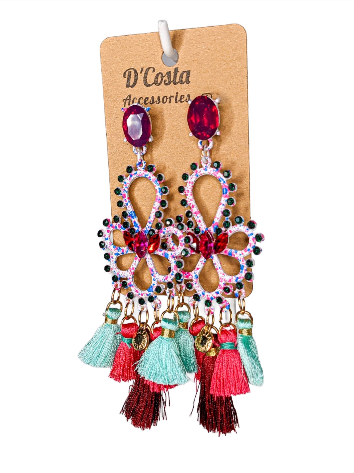 Colourful Tassel and Rhinestone Drop Earrings