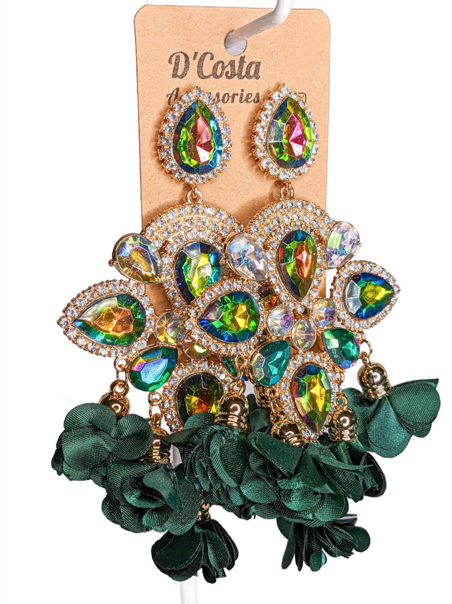 Oversized Sparkling Green Chandelier Earrings