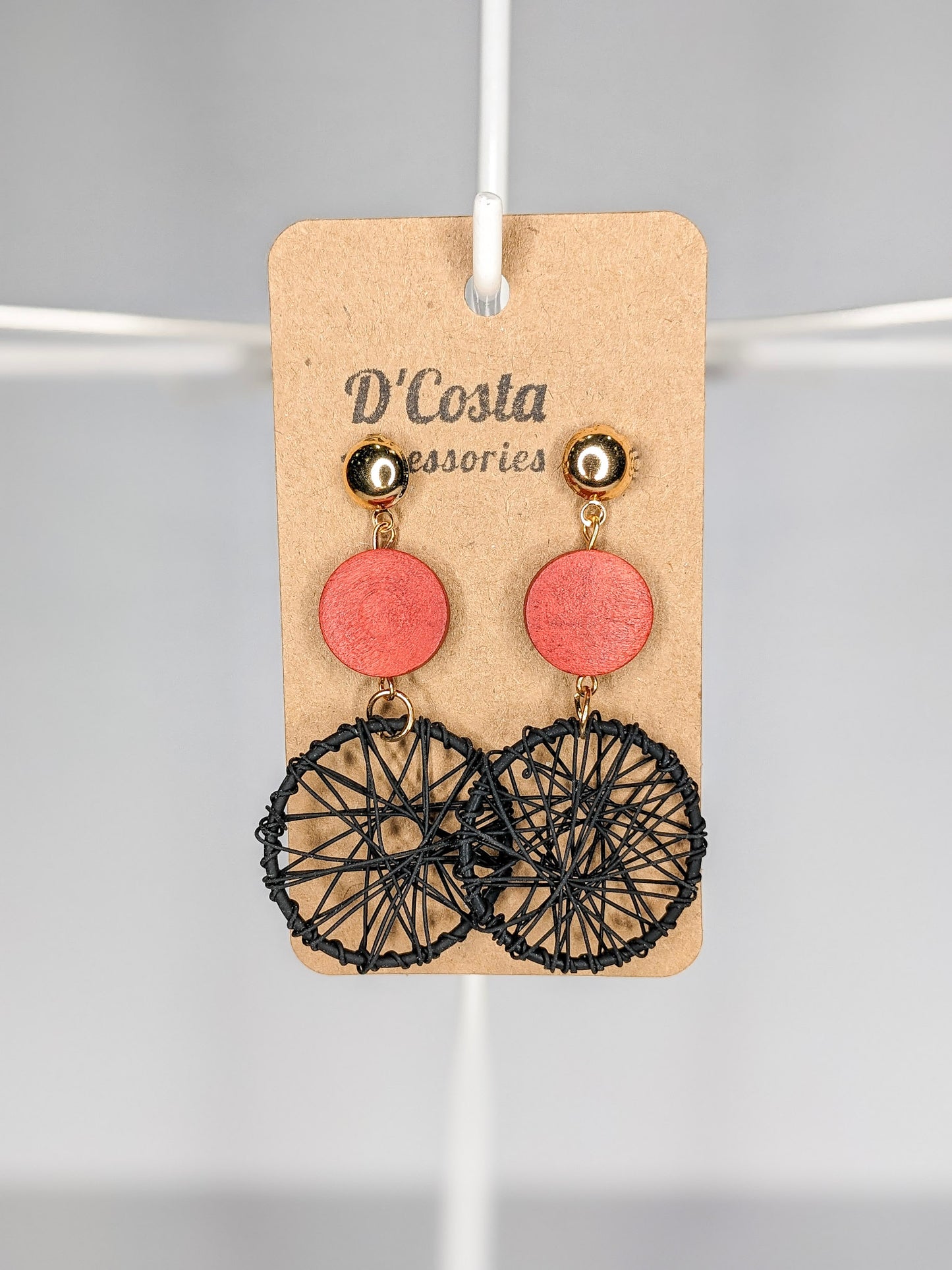 Black and Red Woven Drop Earrings