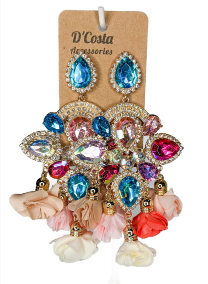 Oversized Sparkling Pink and Blue Chandelier Earrings