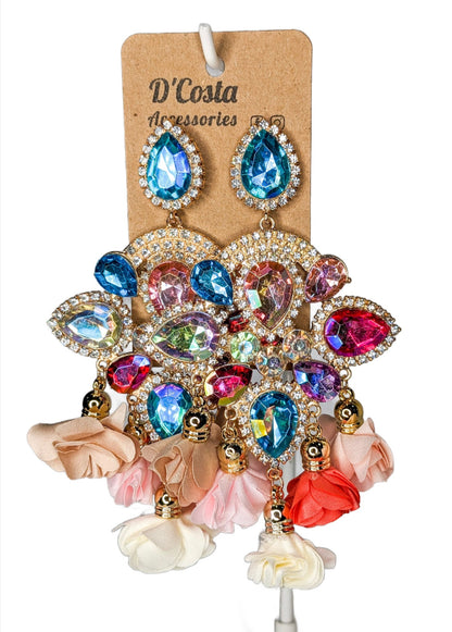 Oversized Sparkling Pink and Blue Chandelier Earrings