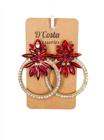 Red Rhinestone Geometric Earrings