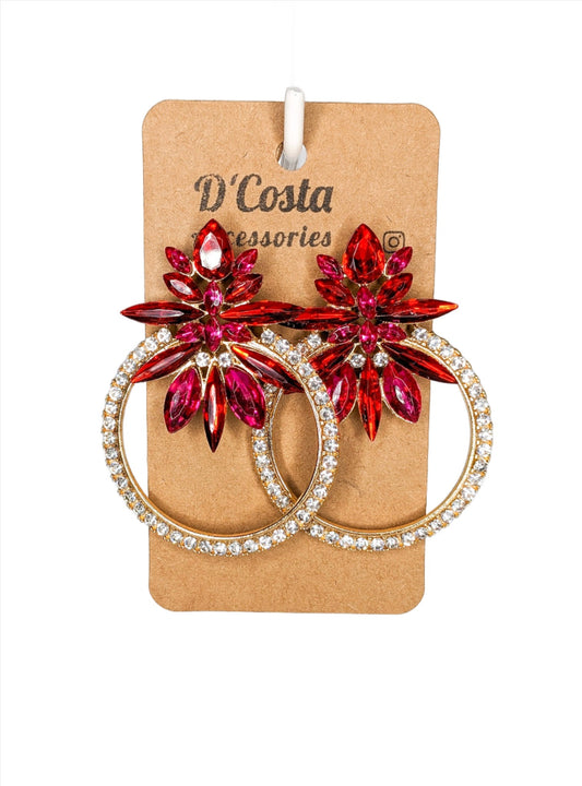 Red Rhinestone Geometric Earrings