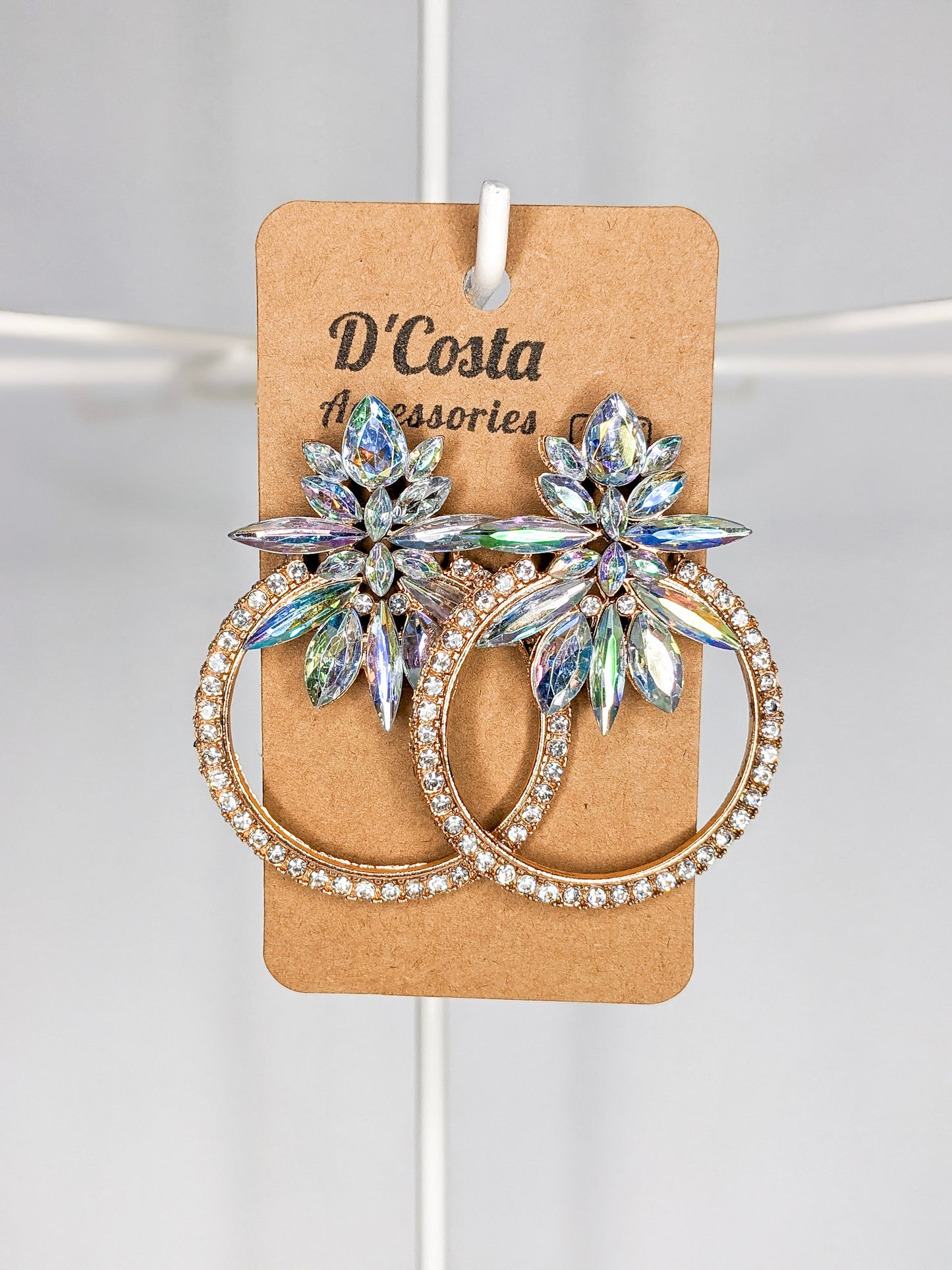 White Rhinestone Geometric Earrings